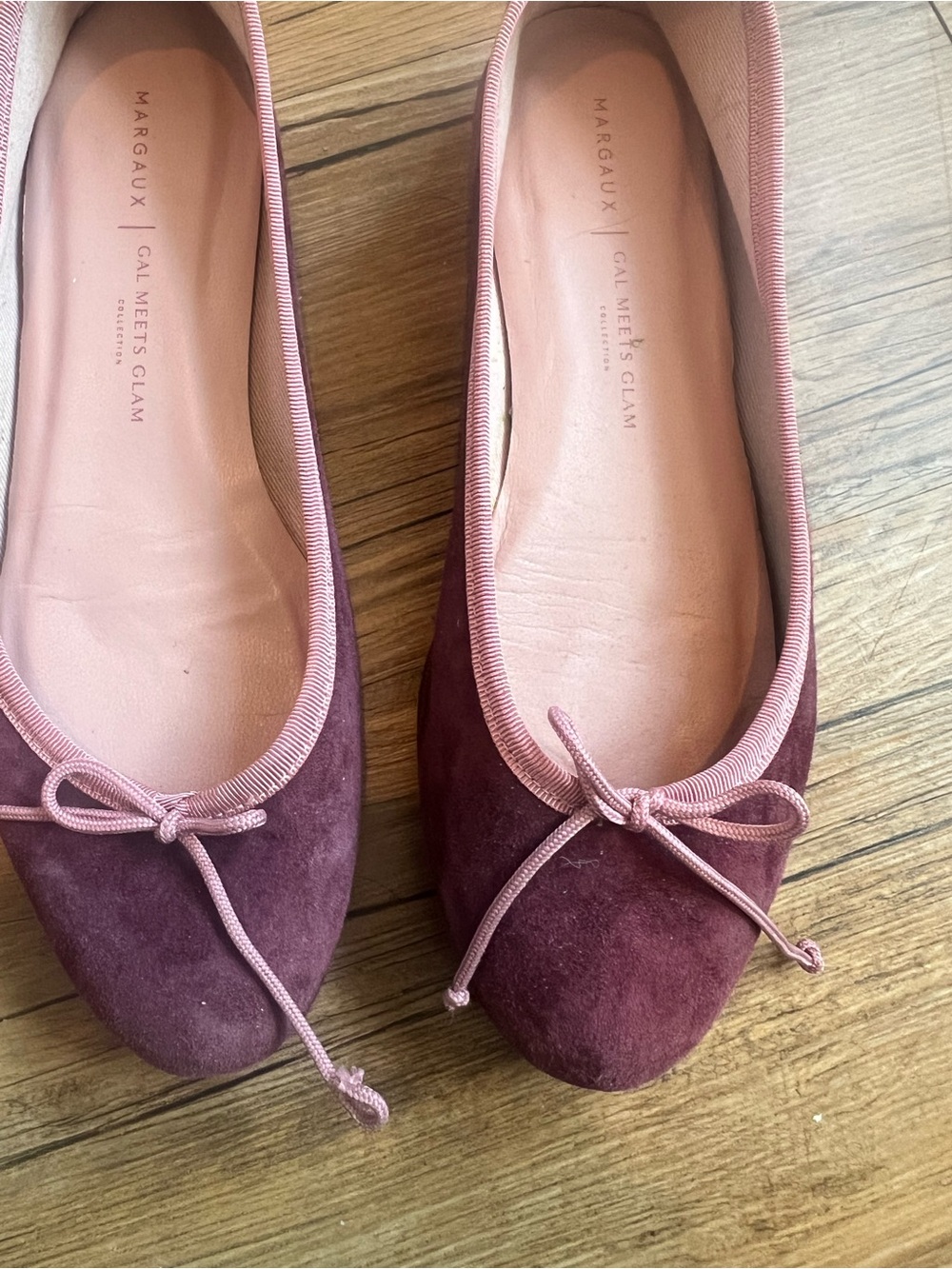 Gal Meets Glam Burgundy Suede Ballet Flats with Pink Trim